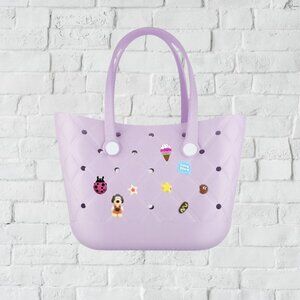 Lilac Purple Eva Bag Handbag Tote Beach Shopping Travel NWT with Random Charms
